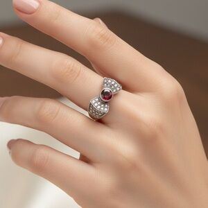 Ruby And Marcasite Bow Tie Ring Sz 5.5